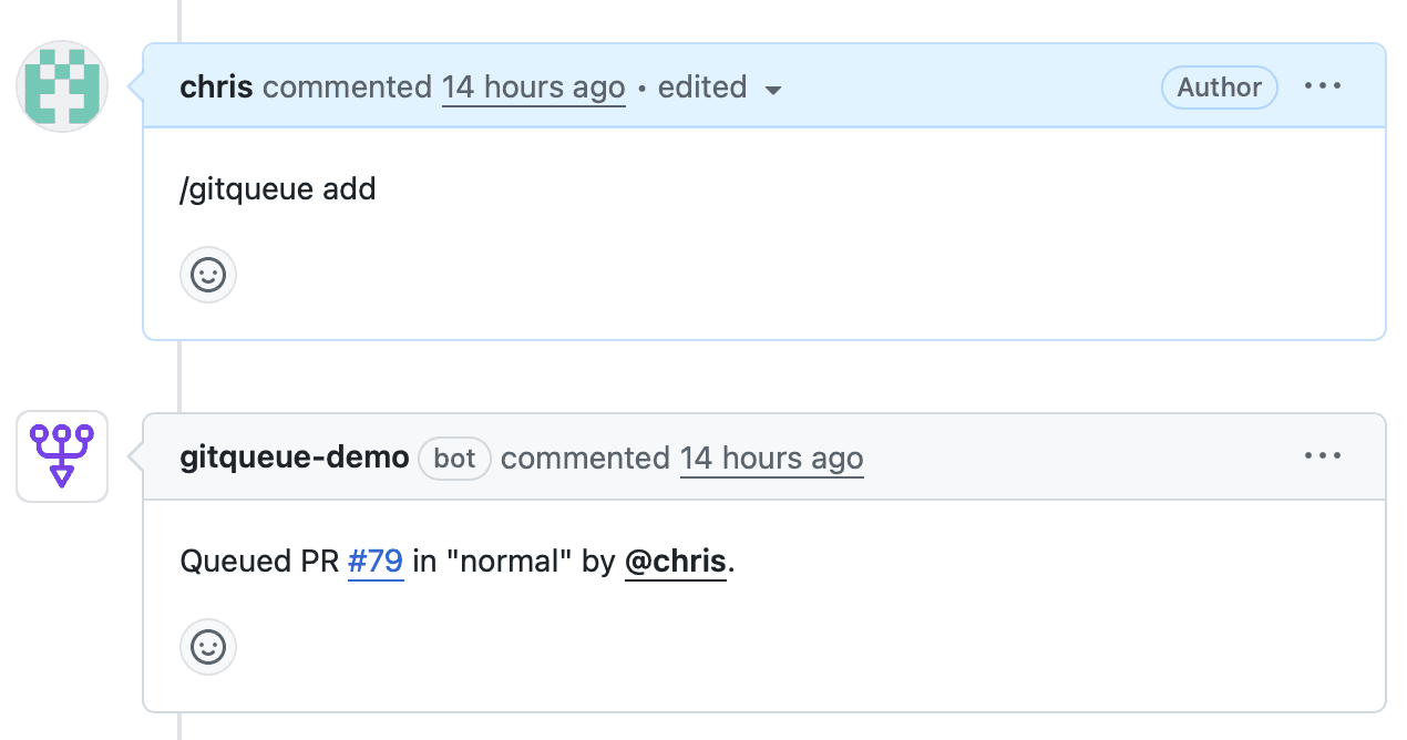 GitQueue command interface showing /gitqueue add command